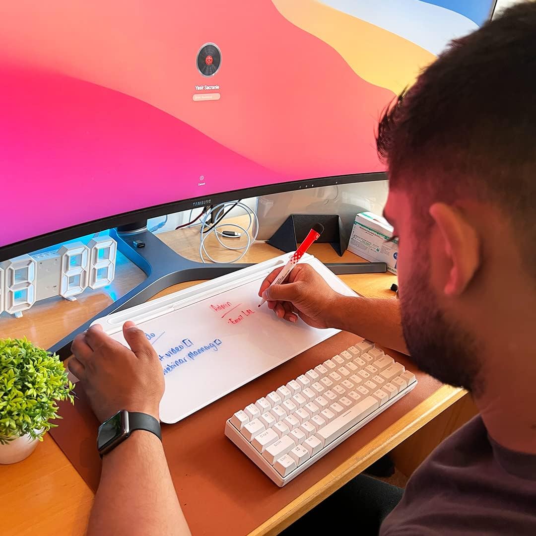 🖊️ Glass Desktop Whiteboard Organizer – Write, Store & Stay Focused