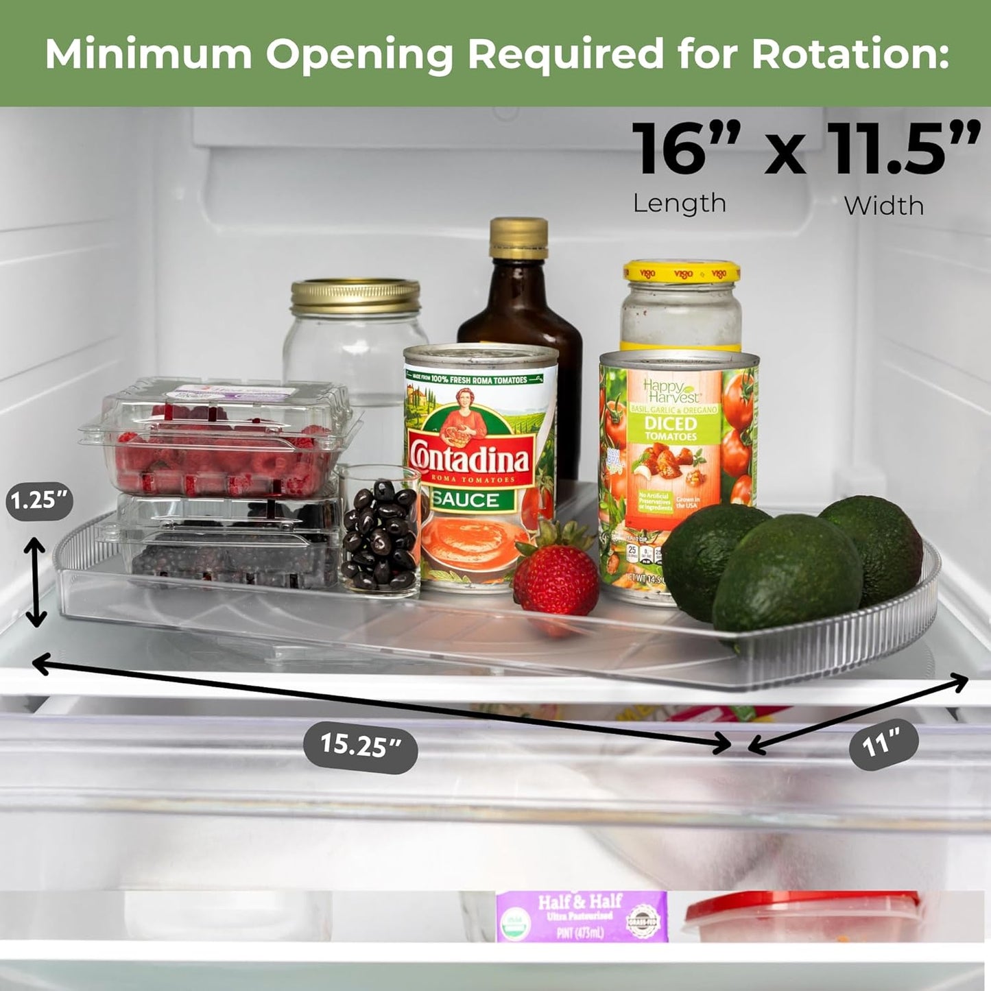 360° Rotating Lazy Susan – Rectangular Fridge Organizer for Easy Kitchen Storage