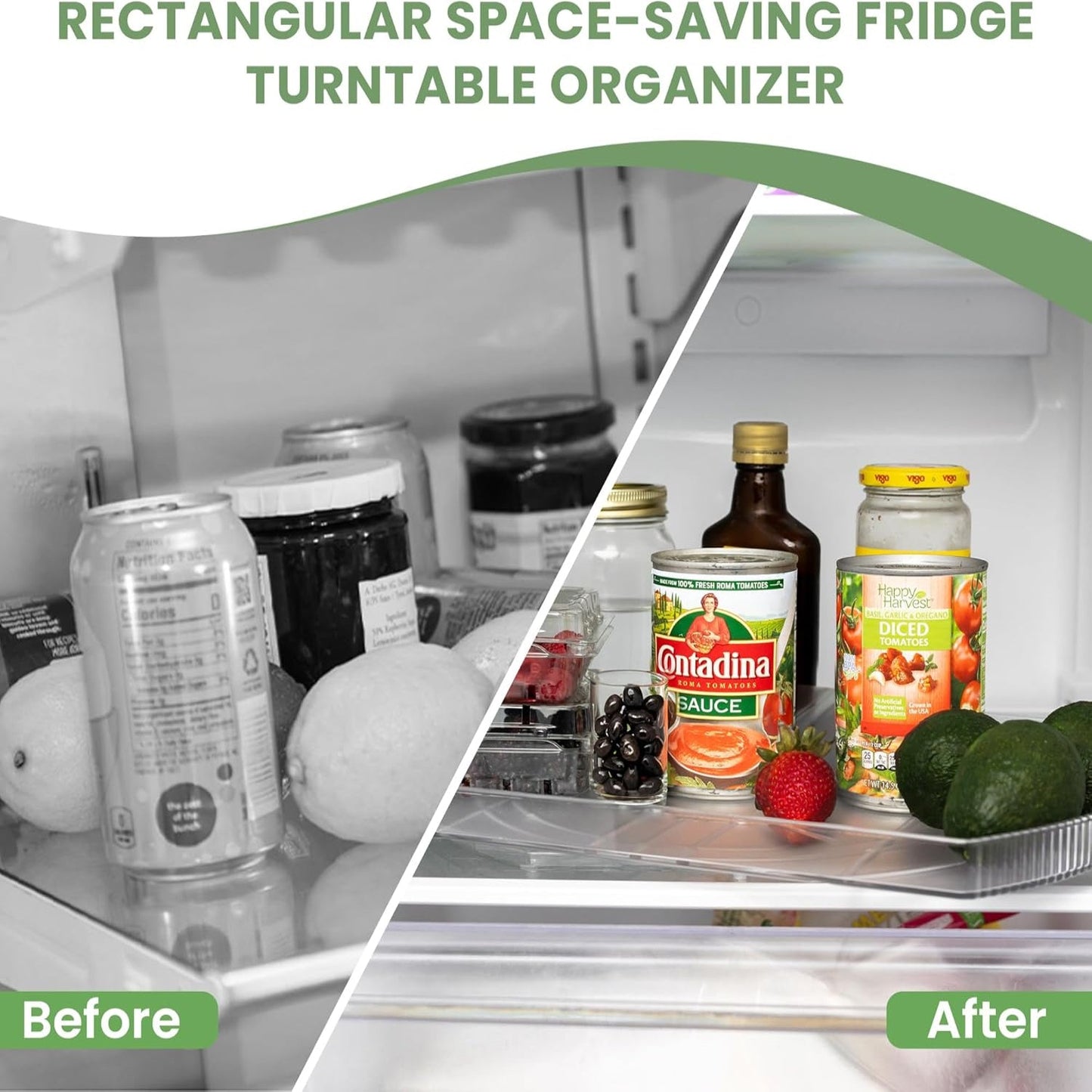360° Rotating Lazy Susan – Rectangular Fridge Organizer for Easy Kitchen Storage
