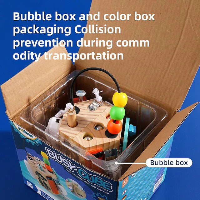 8-in-1 Montessori Busy Cube – Sensory Travel Toy for Toddlers with Locks, Gears and More