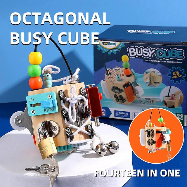 8-in-1 Montessori Busy Cube – Sensory Travel Toy for Toddlers with Locks, Gears and More