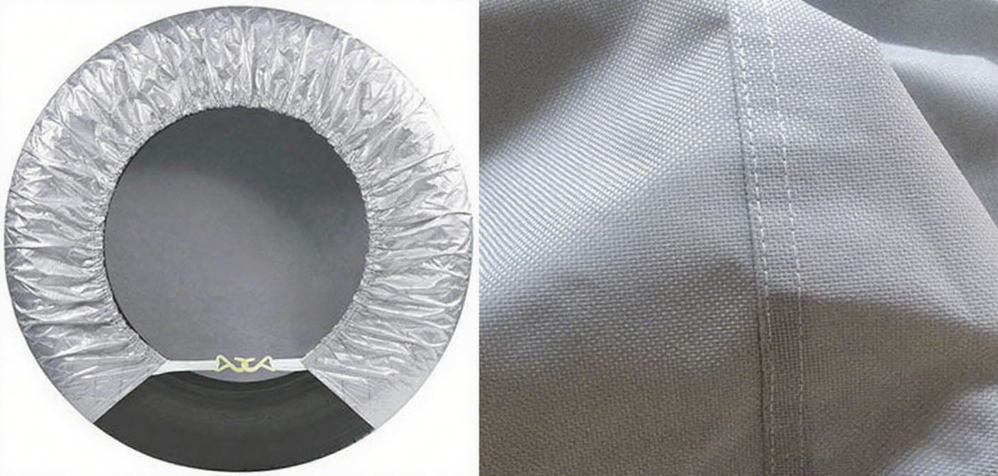 420D Oxford gray tire covers – sunproof, waterproof, and durable 4-piece set for RVs and cars.