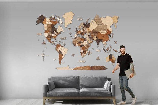 3D Wooden World Map Wall Art - Interactive Traveler's Decor 🗺️✨
