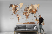 3D Wooden World Map Wall Art - Interactive Traveler's Decor 🗺️✨