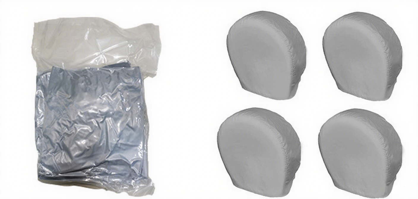 420D Oxford gray tire covers – sunproof, waterproof, and durable 4-piece set for RVs and cars.
