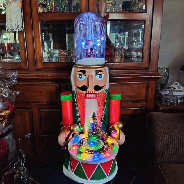 Nutcracker Train Drum & Snow Globe Hat - Animated Musical Display 🎄🚂🎵