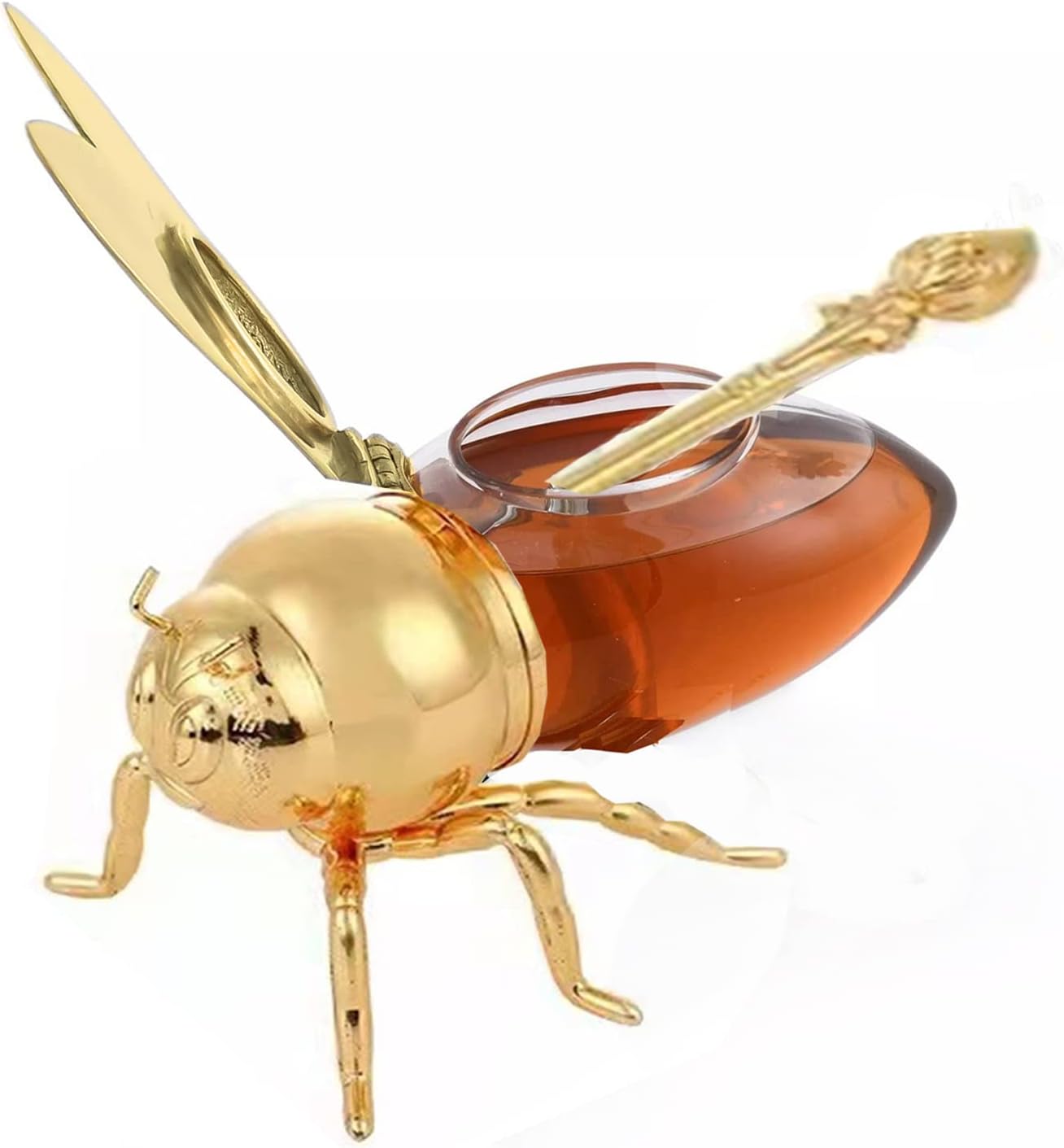 Luxurious Bee Honey Pot Set - Creative Metal Honey Jar with Dipper