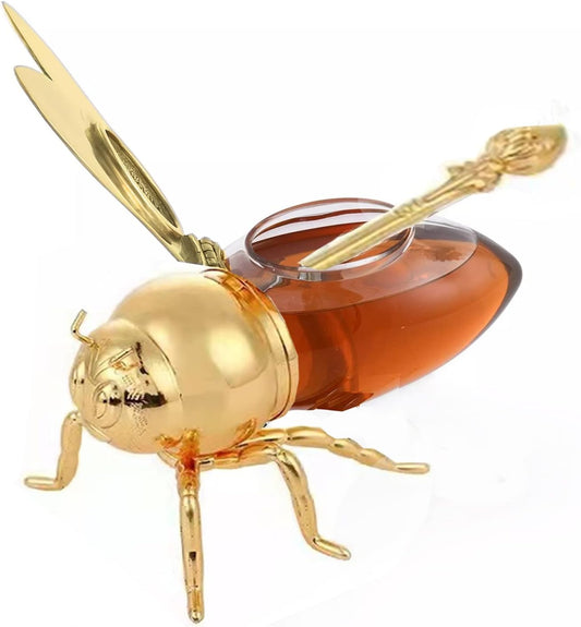 Luxurious Bee Honey Pot Set - Creative Metal Honey Jar with Dipper