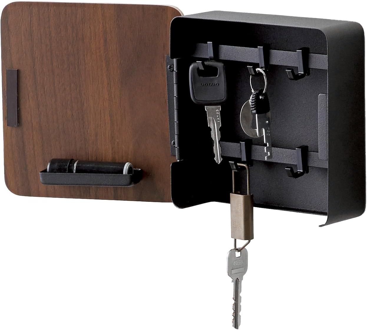 Square Magnetic Key Cabinet – Wooden Decorative Key Storage Box | Steel + Wood Construction | Wall-Mount Design