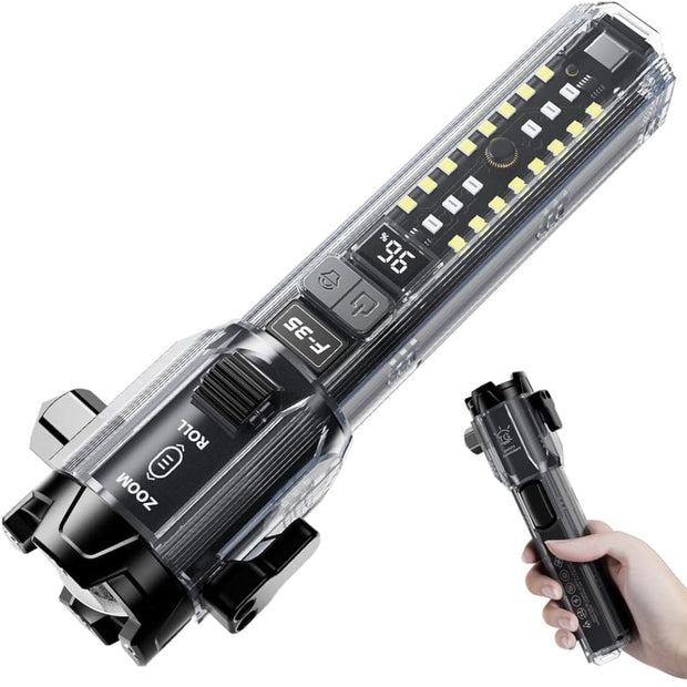 Ultimate 6-in-1 Car Safety Hammer – Tactical Flashlight, Window Breaker, Seatbelt Cutter & Emergency Survival Tool