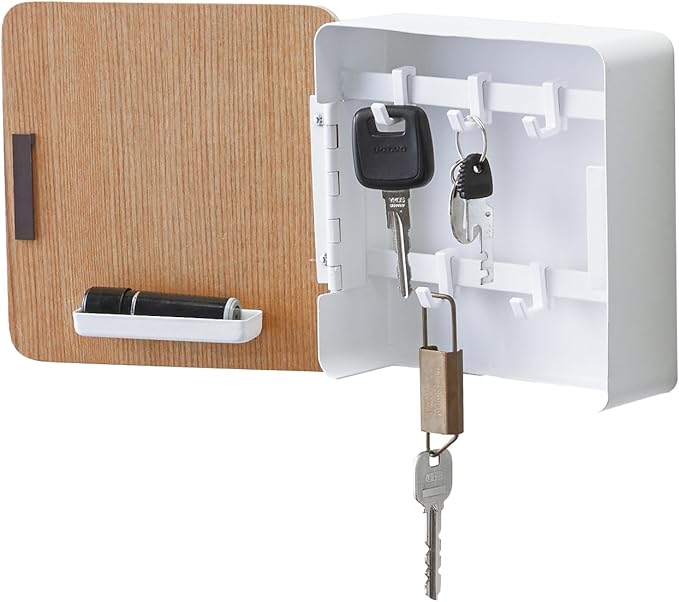 Square Magnetic Key Cabinet – Wooden Decorative Key Storage Box | Steel + Wood Construction | Wall-Mount Design