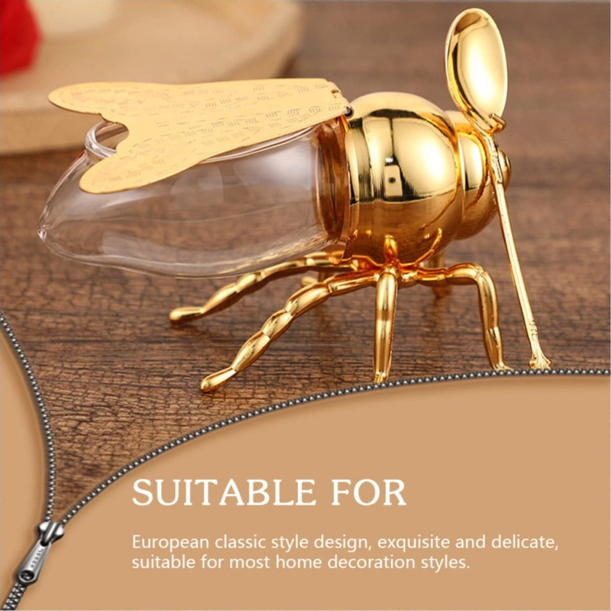 Luxurious Bee Honey Pot Set - Creative Metal Honey Jar with Dipper