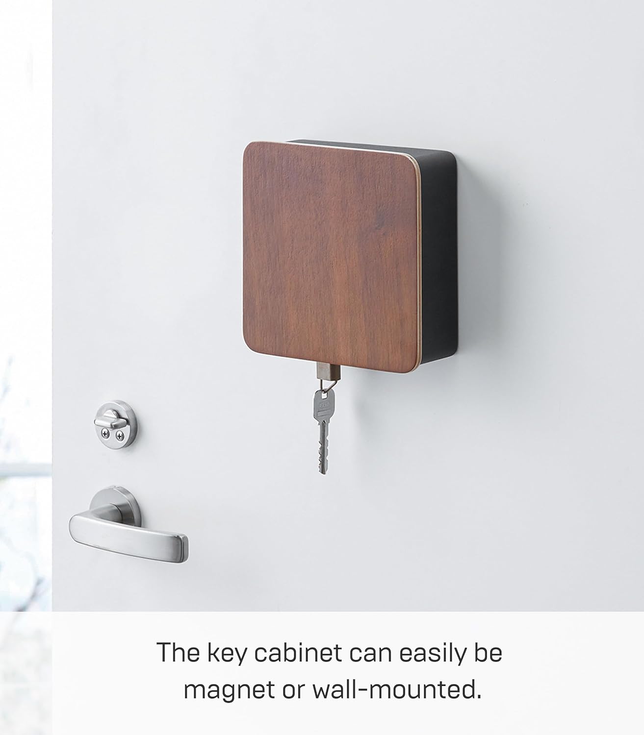 Square Magnetic Key Cabinet – Wooden Decorative Key Storage Box | Steel + Wood Construction | Wall-Mount Design