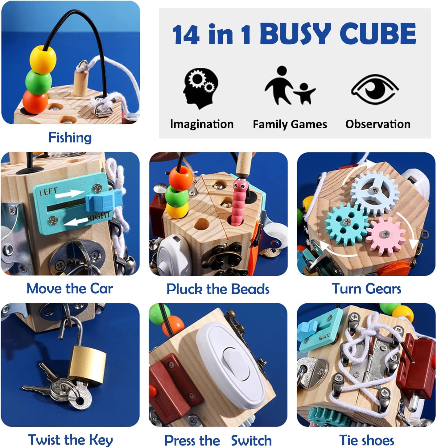 8-in-1 Montessori Busy Cube – Sensory Travel Toy for Toddlers with Locks, Gears and More