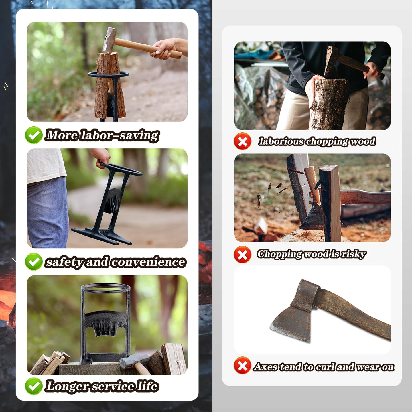 Kindling Cracker – Safe & Easy Manual Firewood Splitter Wedge