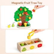 Montessori Fine Motor Toy – Wooden Magnetic Apple Picking Tree for Kids
