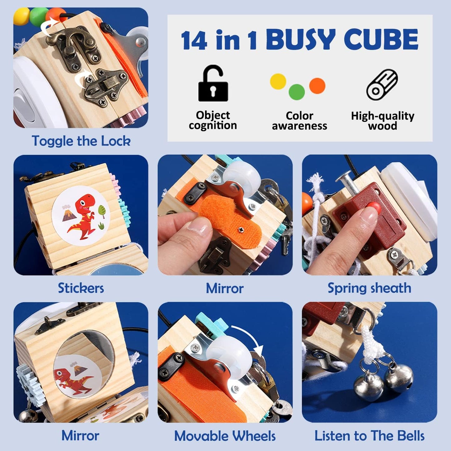 8-in-1 Montessori Busy Cube – Sensory Travel Toy for Toddlers with Locks, Gears and More