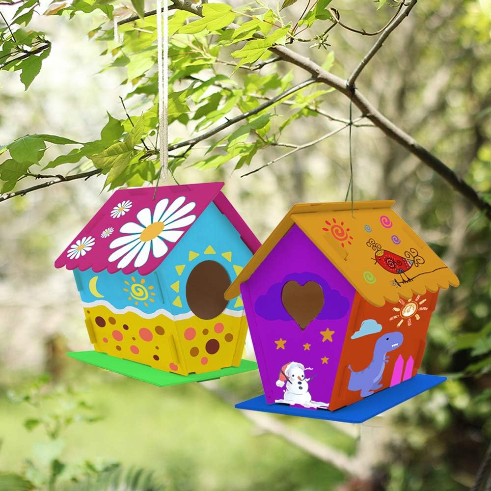 4-Pack DIY Birdhouse Craft Kit – Build & Paint Birdhouses for Kids | Ages 3+ | Summer Arts & Crafts Project & Christmas Gift