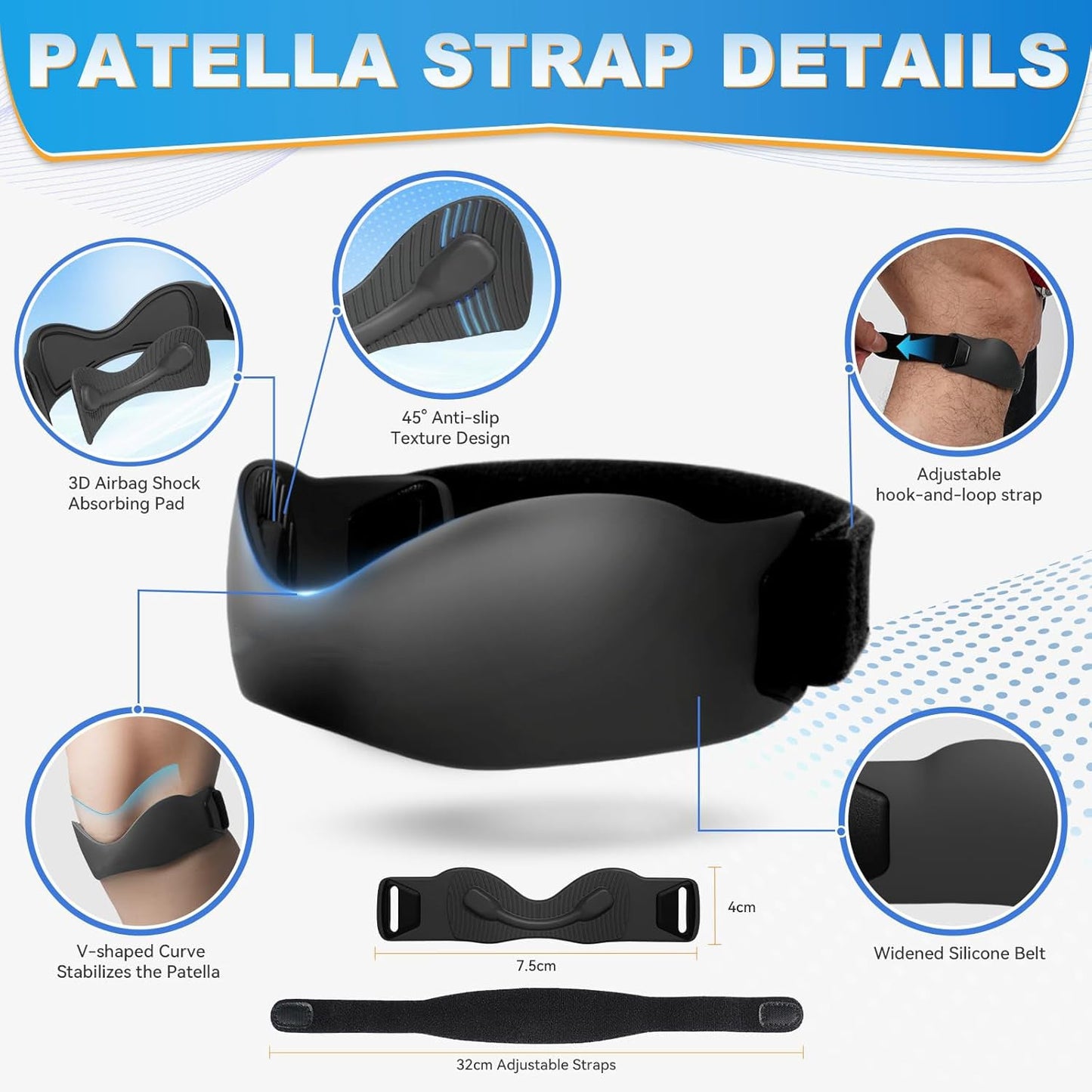🦵 Patella Knee Strap – Adjustable Compression Brace for Pain Relief & Stabilization