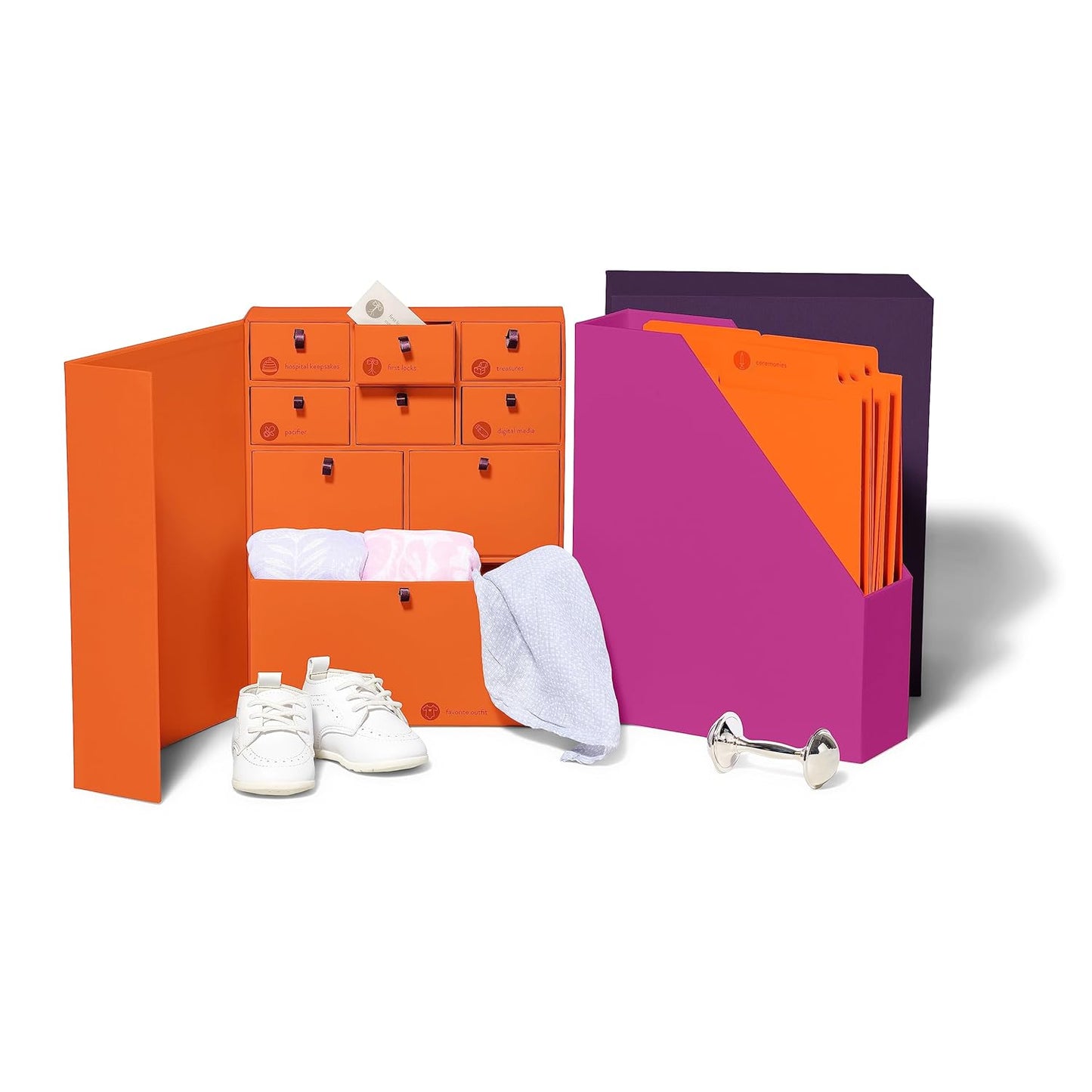 Deluxe Baby Keepsake Box – Fabric-Bound Memory Organizer with Labeled Drawers | Acid-Free Storage for Newborn Memories