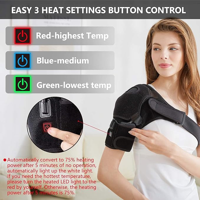 Heated Shoulder Brace Wrap with Battery,Portable Electric Wireless Heating Pad Strap with Hot Cold Therapy for Rotator Cuff, Frozen Shoulder (Black)