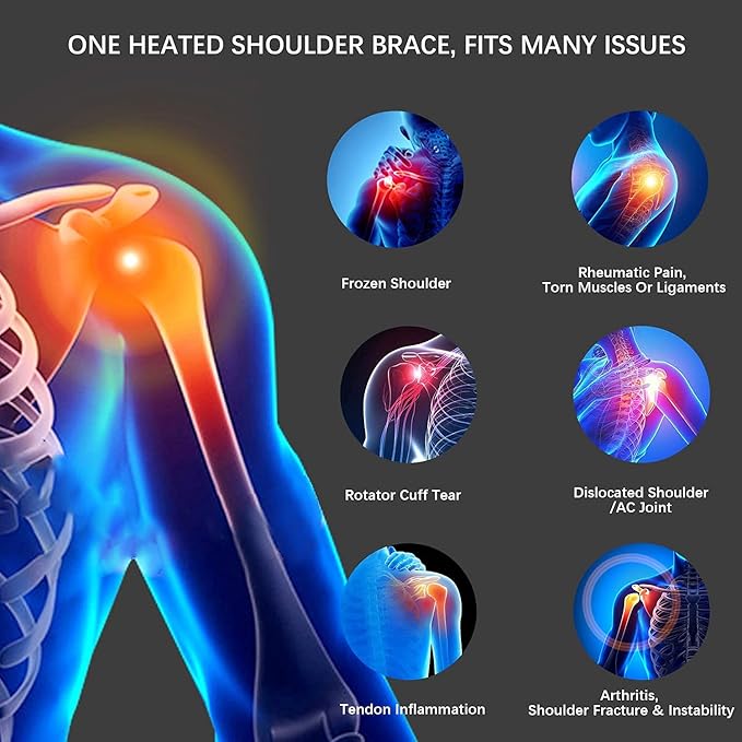 Heated Shoulder Brace Wrap with Battery,Portable Electric Wireless Heating Pad Strap with Hot Cold Therapy for Rotator Cuff, Frozen Shoulder (Black)