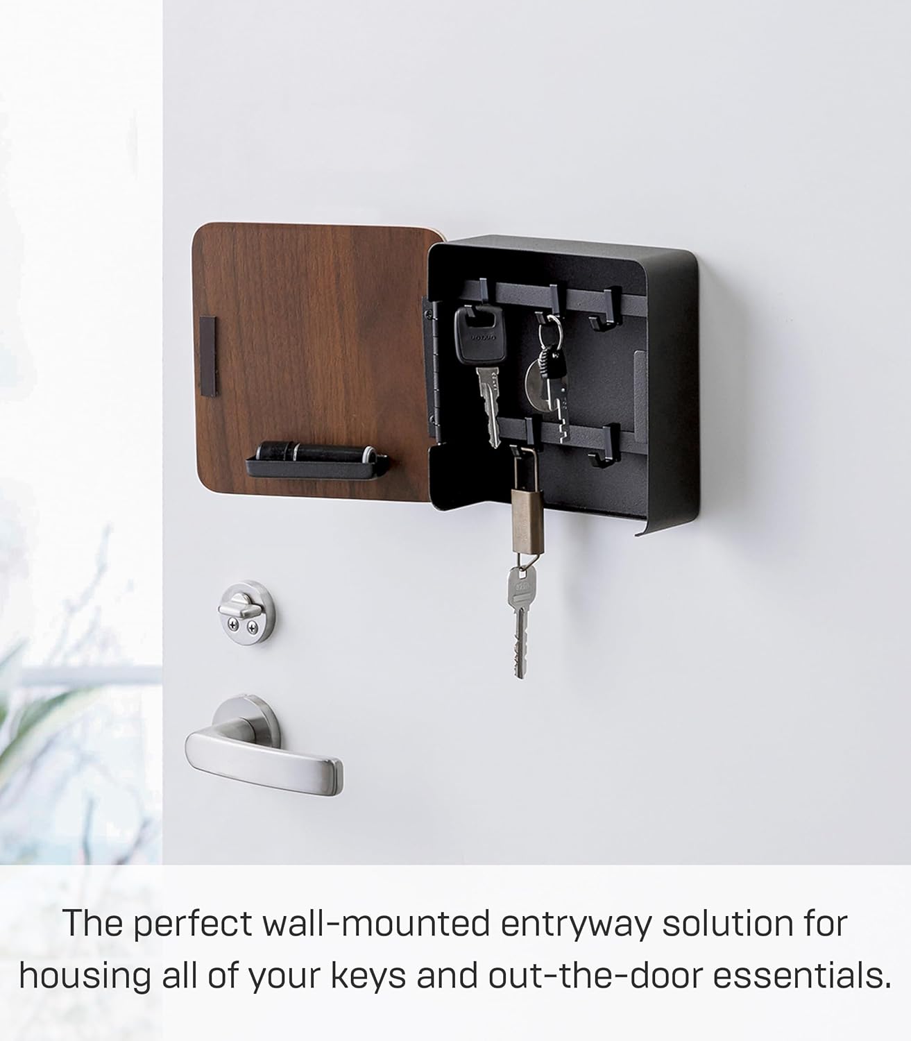Square Magnetic Key Cabinet – Wooden Decorative Key Storage Box | Steel + Wood Construction | Wall-Mount Design