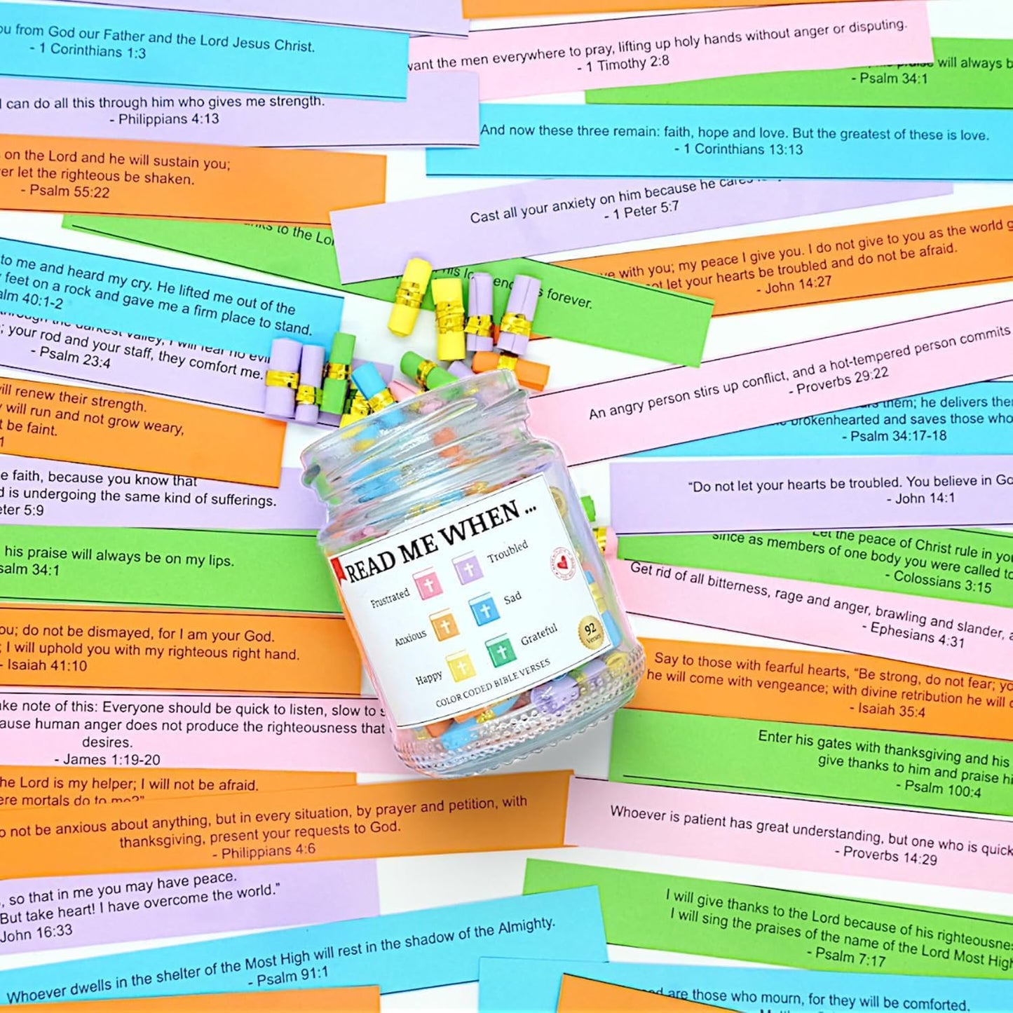 Hand Rolled 90-Day Bible Verses Jar – Daily Faith & Family Reflection Gift
