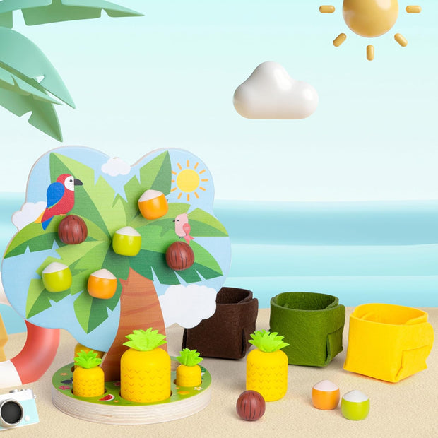 Montessori Fine Motor Toy – Wooden Magnetic Apple Picking Tree for Kids