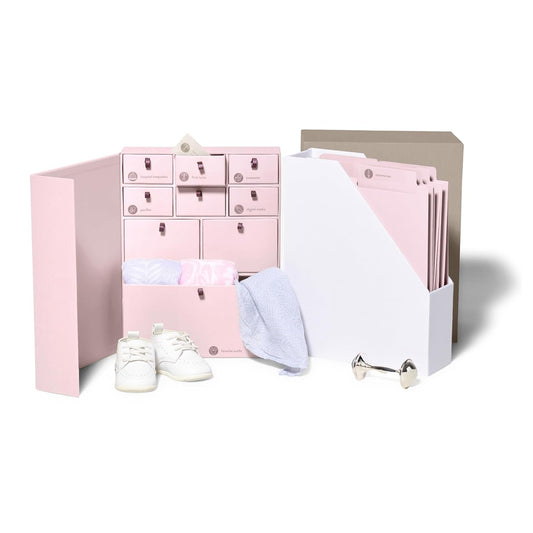 Deluxe Baby Keepsake Box – Fabric-Bound Memory Organizer with Labeled Drawers | Acid-Free Storage for Newborn Memories