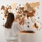 3D Wooden World Map Wall Art - Interactive Traveler's Decor 🗺️✨