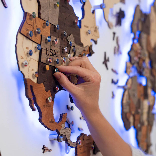 3D Wooden World Map Wall Art - Interactive Traveler's Decor 🗺️✨
