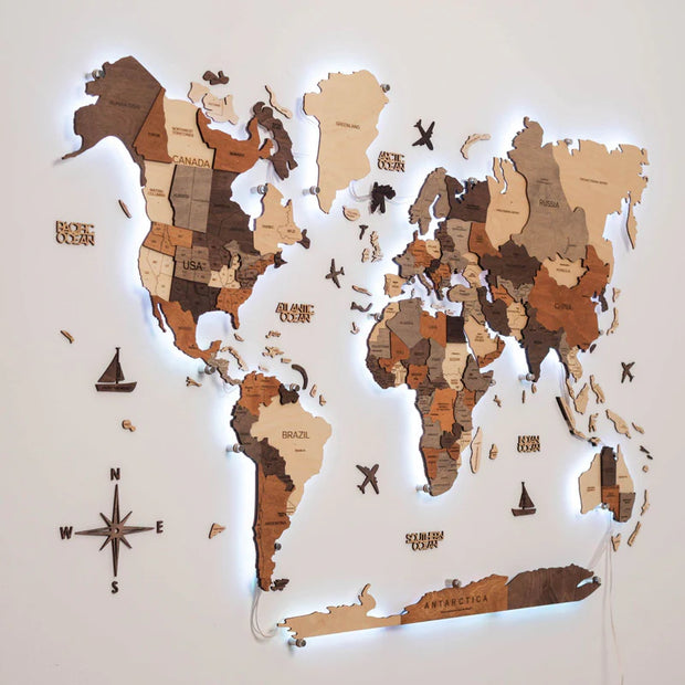 3D Wooden World Map Wall Art - Interactive Traveler's Decor 🗺️✨