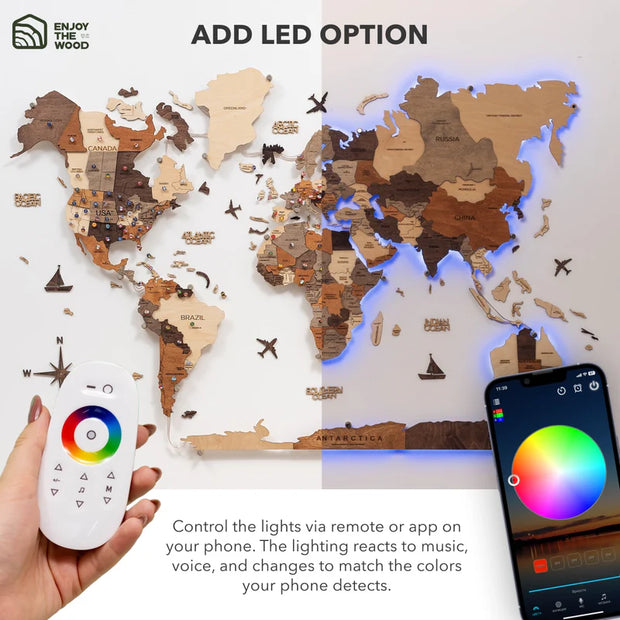 3D Wooden World Map Wall Art - Interactive Traveler's Decor 🗺️✨