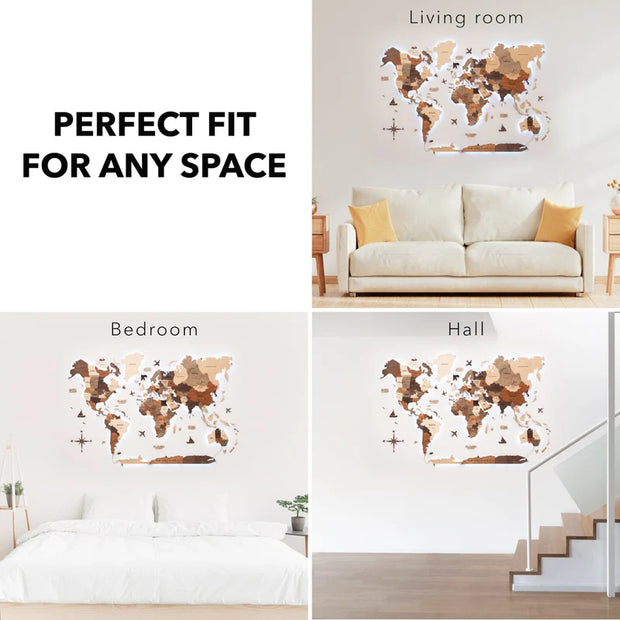 3D Wooden World Map Wall Art - Interactive Traveler's Decor 🗺️✨