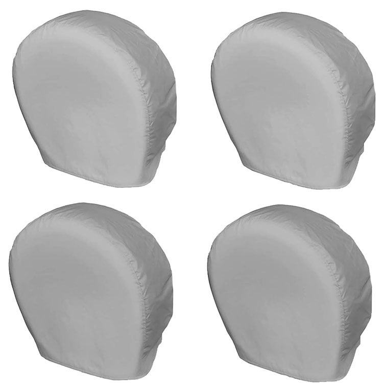 420D Oxford gray tire covers – sunproof, waterproof, and durable 4-piece set for RVs and cars.