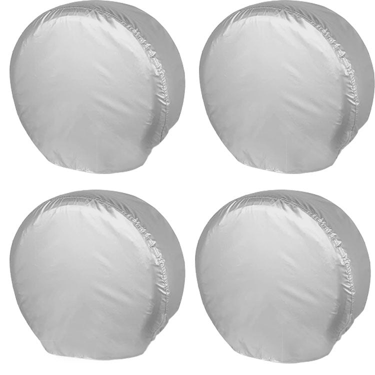420D Oxford gray tire covers – sunproof, waterproof, and durable 4-piece set for RVs and cars.