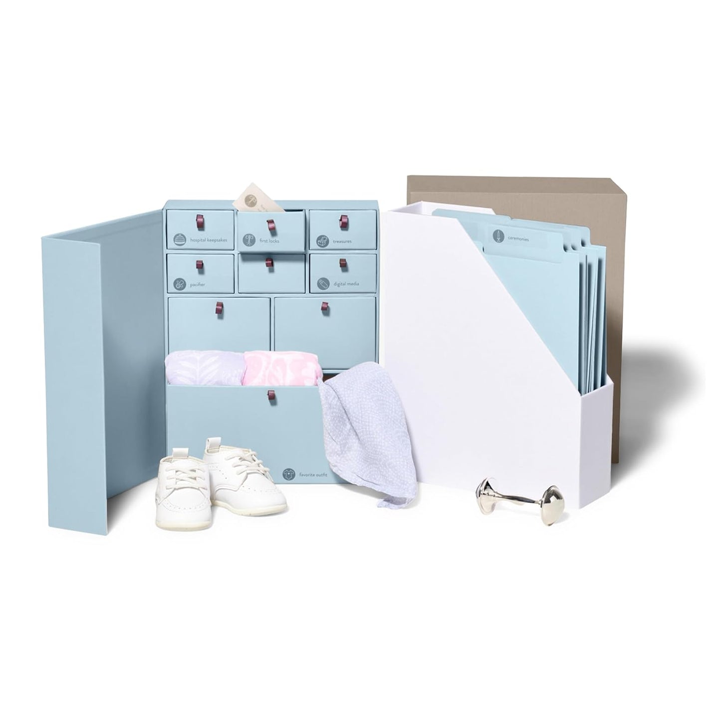 Deluxe Baby Keepsake Box – Fabric-Bound Memory Organizer with Labeled Drawers | Acid-Free Storage for Newborn Memories