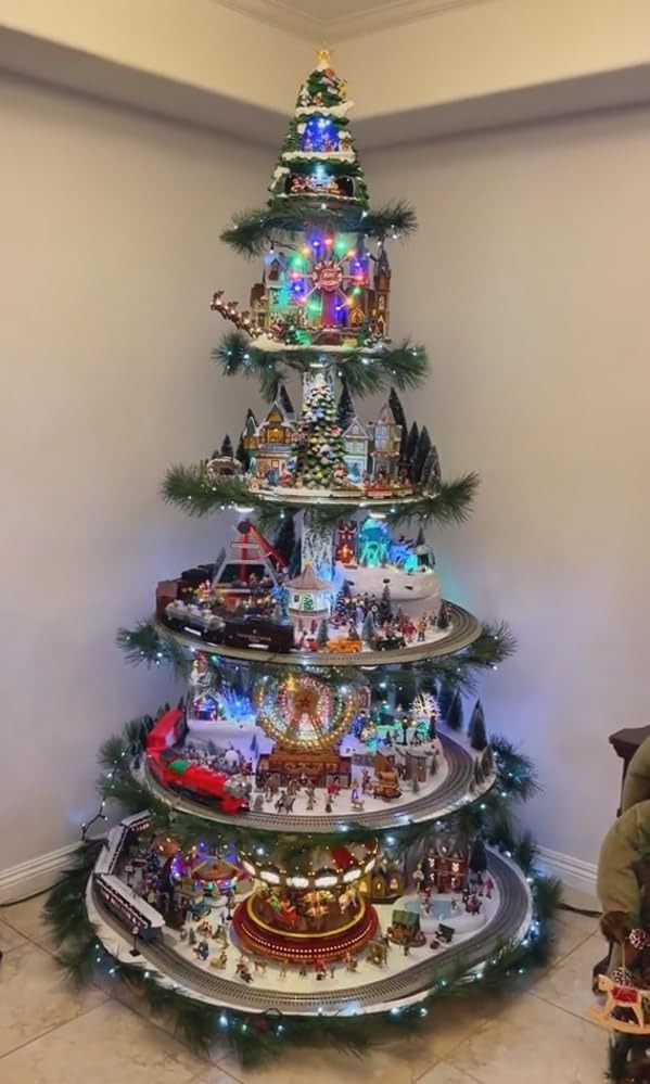 Ferris Wheel Christmas Tree - With Trains, Ferris Wheel, Brightly Lit Houses