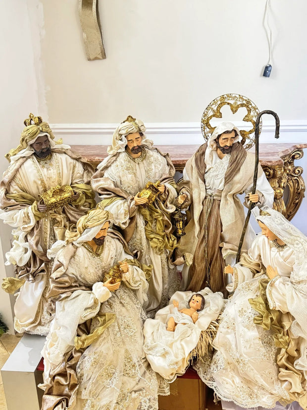 Golden Nativity Scene - Ivory & Gold Royal Christmas Collection 👑✨