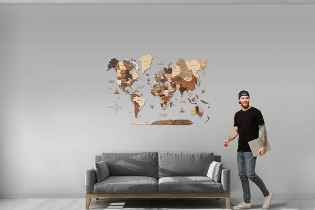 3D Wooden World Map Wall Art - Interactive Traveler's Decor 🗺️✨