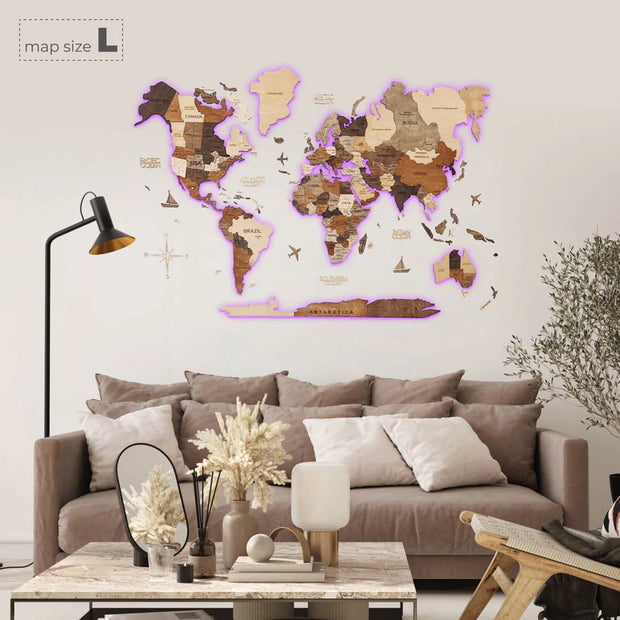 3D Wooden World Map Wall Art - Interactive Traveler's Decor 🗺️✨