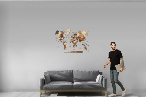 3D Wooden World Map Wall Art - Interactive Traveler's Decor 🗺️✨