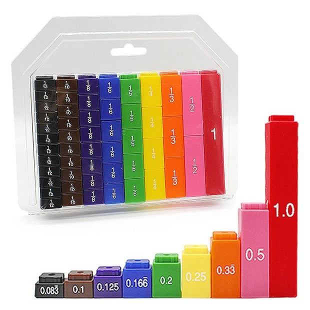 Fraction & Decimal Interlocking Cubes – 51-Piece Math Learning Set