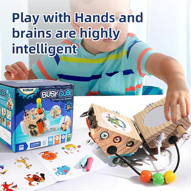 8-in-1 Montessori Busy Cube – Sensory Travel Toy for Toddlers with Locks, Gears and More