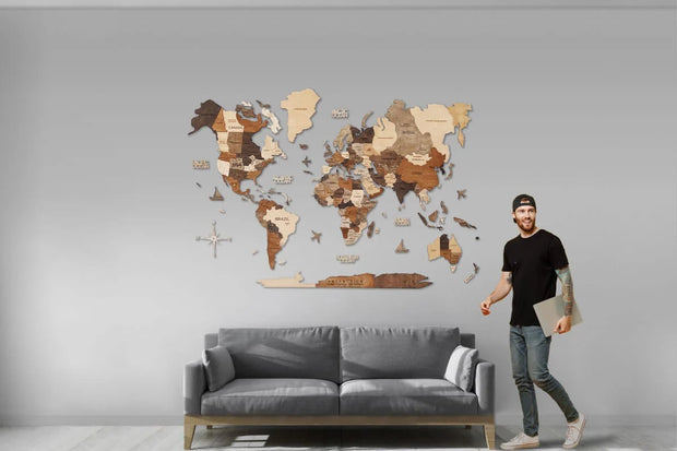 3D Wooden World Map Wall Art - Interactive Traveler's Decor 🗺️✨